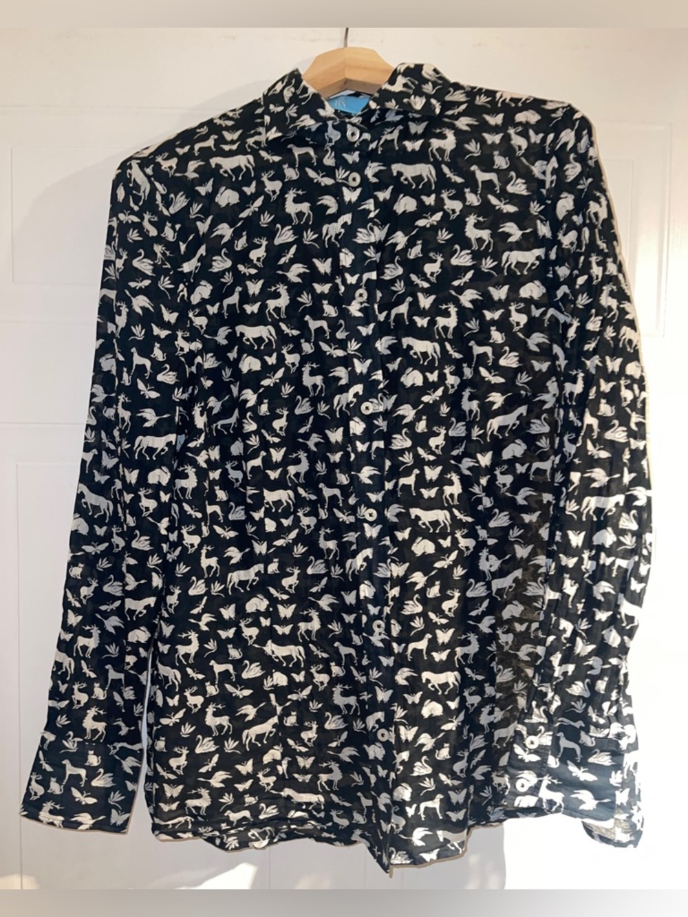 B.S Frankonia Black & White Woodland Animal Print Button-Up Cotton Blouse